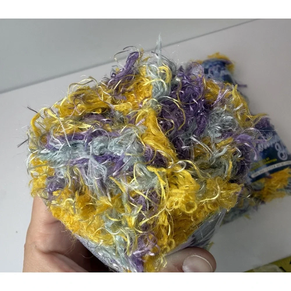 Knitting Yarn 100% Polyester Micro-fiber Yellow‎ Purple Blue Eyelash Yarn Lot 8